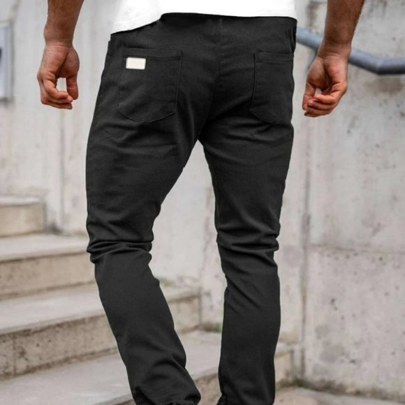 Casual Black Patched Men's Drawstring Pants - Picture 2 of 6